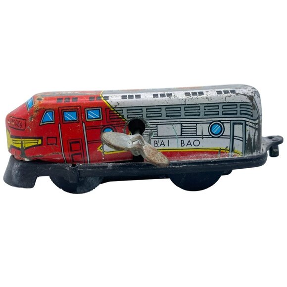 Wind Up Toy Bai Bao Vintage Tin Plastic Express Train Tested Working Retro - Picture 3 of 6